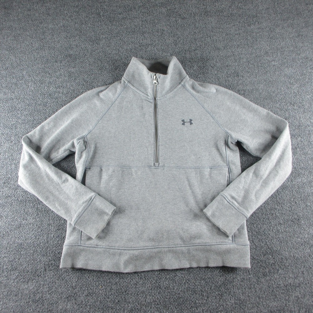 Under Armour Sweatshirt Womens S Gray Rival Fleece 1/4 Zip Mock Neck Loose